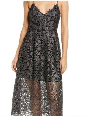 ASTR The Label Elegant Black Lace Cutout Midi Dres